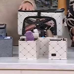 Elegant White Quilted Makeup Organizer Set with Clear Front